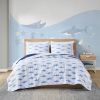 Full/Queen 3 Piece Coastal Reversible Navy Blue White Sharks Cotton Quilt Set