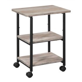 Modern Industrial Black Metal Grey Wood Printer Stand Shelf Cart