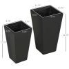 Set of 2 Modern Lightweight Black Outdoor Patio Flower Pot Tall Planter Box