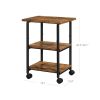 Modern Industrial Black Metal Rustic Wood Printer Stand Cart on Locking Casters