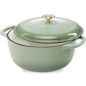 6 Quart Large Sage Green Enamel Cast-Iron Dutch Oven Kitchen Cookware