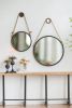 19.5" in Handsome Cleveland Mirror with Rope Strap Contemporary Design Circle Mirror with Grey Round Metal Frame for Wall Decor Bathroom, Entryway