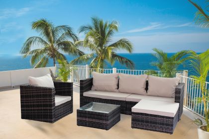 Rattan Patio Furniture Set Wicker Sofa Cushioned Sectional Furniture Set Garden Patio Sofa Set (4 Pieces, Brown)