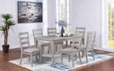 Classic Simple Rustic Gray Finish 7pc Dining Set Kitchen Dinette Wooden Top Table and Chairs Cushions Seats Ladder Back Chair Dining Room