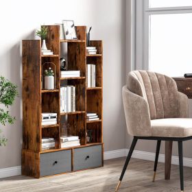 12-Tier Open-Back Freestanding Bookshelf with Drawer