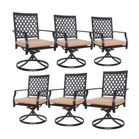 Outdoor Swivel Chairs Set of 6 Patio Metal Dining Rocker Chair with Cushion Surports 300 lbs for Garden Backyard Poolside,Black (2pcs Black-Lattice)