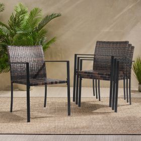 Set of 2 Stackable Outdoor Wicker Patio Dining Chairs, All-Weather Firepit Armchair with Armrests, Steel Frame for Patio Deck Garden Yard, Brown