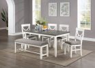 Dining Room Furniture White 6pc Dining Set Table 4 Side Chairs and A Bench Rubberwood MDF