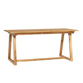 Contemporary Solid Wood Slat-Top Patio Dining Table – Natural