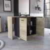 Sicilia Kitchen Island, Two External Shelves, Double Door Cabinets, Three Shelves -Black / Light Oak