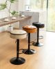 Round Storage Bar Stool Set of 2, Brown Faux Leather Height Adjustable Barstool, 360°Counter Height Swivel Stool, Armless Bar Chair with Metal Frame f