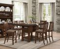 Dark Brown Finish 7pc Dining Set Storage Base Counter Height Table and 6 Counter Height Chairs Set Extension Leaf Drawers Wine Rack Table Base Wooden