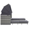 Extendable 3-Seater Sofa Bed with Roof Poly Rattan Gray