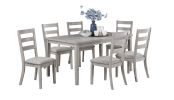 Classic Simple Rustic Gray Finish 7pc Dining Set Kitchen Dinette Wooden Top Table and Chairs Cushions Seats Ladder Back Chair Dining Room