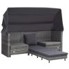 Extendable 3-Seater Sofa Bed with Roof Poly Rattan Gray