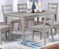 Classic Simple Rustic Gray Finish 7pc Dining Set Kitchen Dinette Wooden Top Table and Chairs Cushions Seats Ladder Back Chair Dining Room