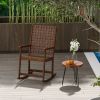 Patio Wood Rocking Chair with PU Seat and Rubber Wood Frame