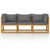 3-Seater Patio Sofa with Cushion Solid Acacia Wood