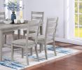 Classic Simple Rustic Gray Finish 7pc Dining Set Kitchen Dinette Wooden Top Table and Chairs Cushions Seats Ladder Back Chair Dining Room