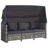 Extendable 3-Seater Sofa Bed with Roof Poly Rattan Gray