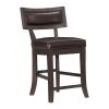 Rustic Aesthetic Dark Cherry Finish Counter Height Chair Set of 2 Wood Framed Nailhead Trim Faux Leather Upholstered Seat Kitchen Dining Room Furnitur