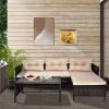 3 Piece Outdoor PE Rattan Furniture Set, Patio Black Wicker Conversation Loveseat Sofa Sectional Couch Khaki Cushion