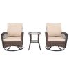 3 Pieces Patio Furniture Set, Outdoor Swivel Gliders Rocker, Wicker Patio Bistro Set with Rattan Rocking Chair, Glass Top Side Table and Thickened Cus