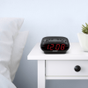 NELSONIC Digital AM/FM Alarm Clock Radio, Black with Red LED Display