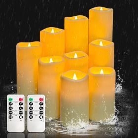 Flameless Candles,LED Battery Operated Candles Set Of 9 Waterproof Outdoor Indoor Candles With 10-Key Remote And Cycling 24 Hours Timer Ivory (Option: 9pack)