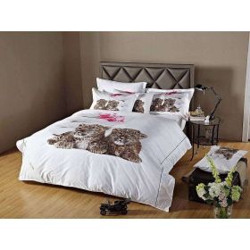 Duvet Cover Sheets Set, Baby Leopards (Option: Queen)