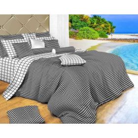 Duvet Cover Sheets Set, Black & White Check (Option: King)