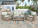 Patio Furniture Set;  4 Piece Outdoor Conversation Set All Weather Wicker Sectional Sofa with Ottoman and Cushions