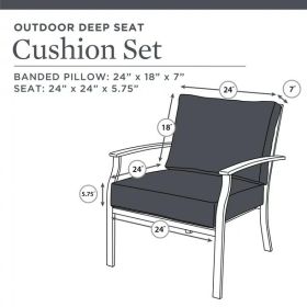 45" x 24" Rectangle Outdoor 2-Piece Deep Seat Cushion (Color: Black)