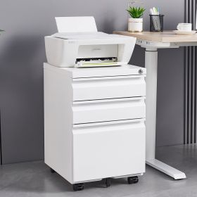 3-Drawer Mobile File Cabinet with Lock, Office Storage Filing Cabinet for Legal/Letter Size, Pre-Assembled Metal File Cabinet Except Wheels Under Desk (Color: White)