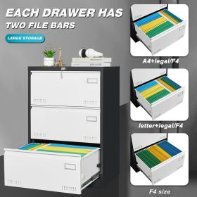 Filing Cabinet Lateral File Cabinet 3 Drawer, Blcak Locking Metal File Cabinets Three Drawer, Office Filing Cabinet with Lock Drawers for Home Office/ (Color: Black White)