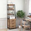 Multifunctional Tall Bookcase with Open Shelves and Storage Drawers